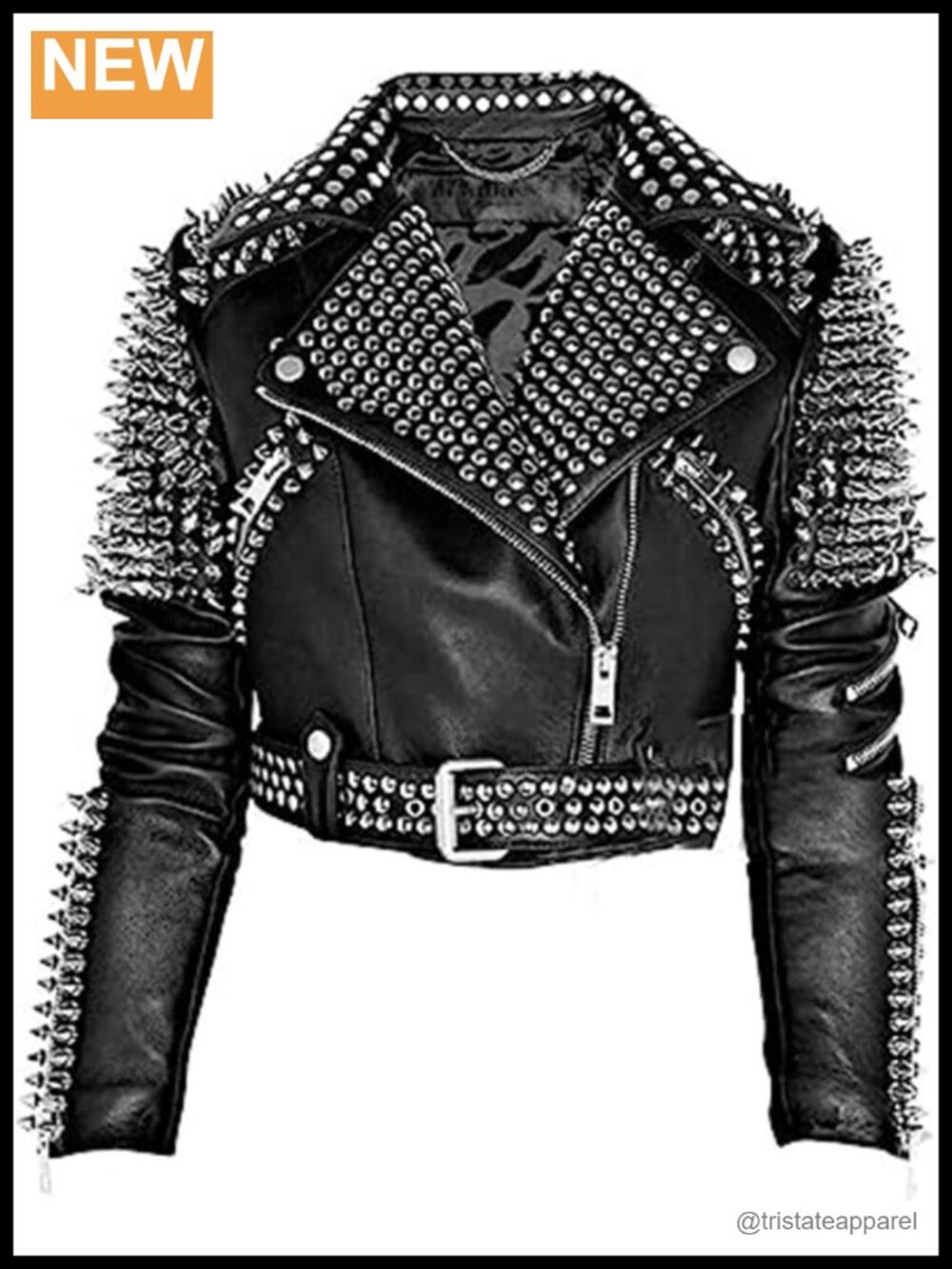 Genuine Leather Studded Moto Jacket with Spikes - Women's Punk Biker Outerwear